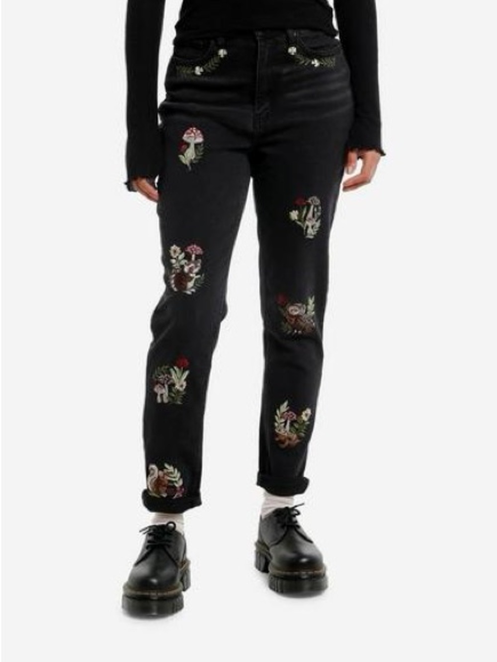 Black Embroidered Floral Women’s Jeans